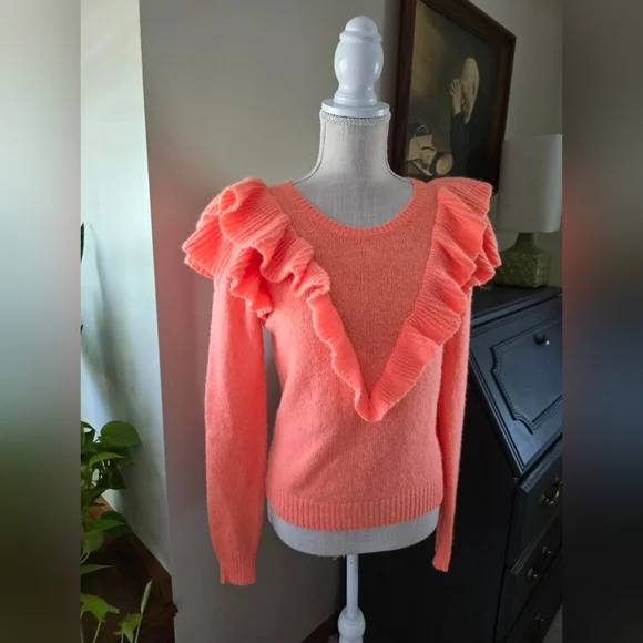 Beautiful Lilly Pulitzer Womens XS Orange Ruffle Knit Marceline Sweater - Picture 2 of 8
